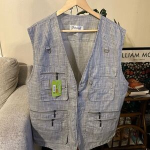 OlympinA Vest Mens 4XL Gray Travel Safari Fishing Photographer Multi Pocket Zip